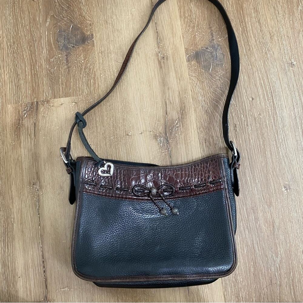 Y2K Brighton Classic Collection Leather Shoulder Bag Bow Crocodile Accents Black